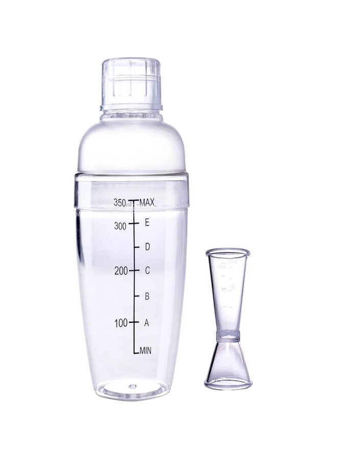 WELKOR Plastic Bar Cocktail Shaker with Measuring Jigger Set,Hand Drink Mixer Boba Tea Shaker Cup with Scales,Bar Tool Transparent Protein(350ML) - Image 1